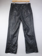 Zara Trouser Women EU 42 UK 14  Black Faux Leather Straight Biker Wet Look Pants