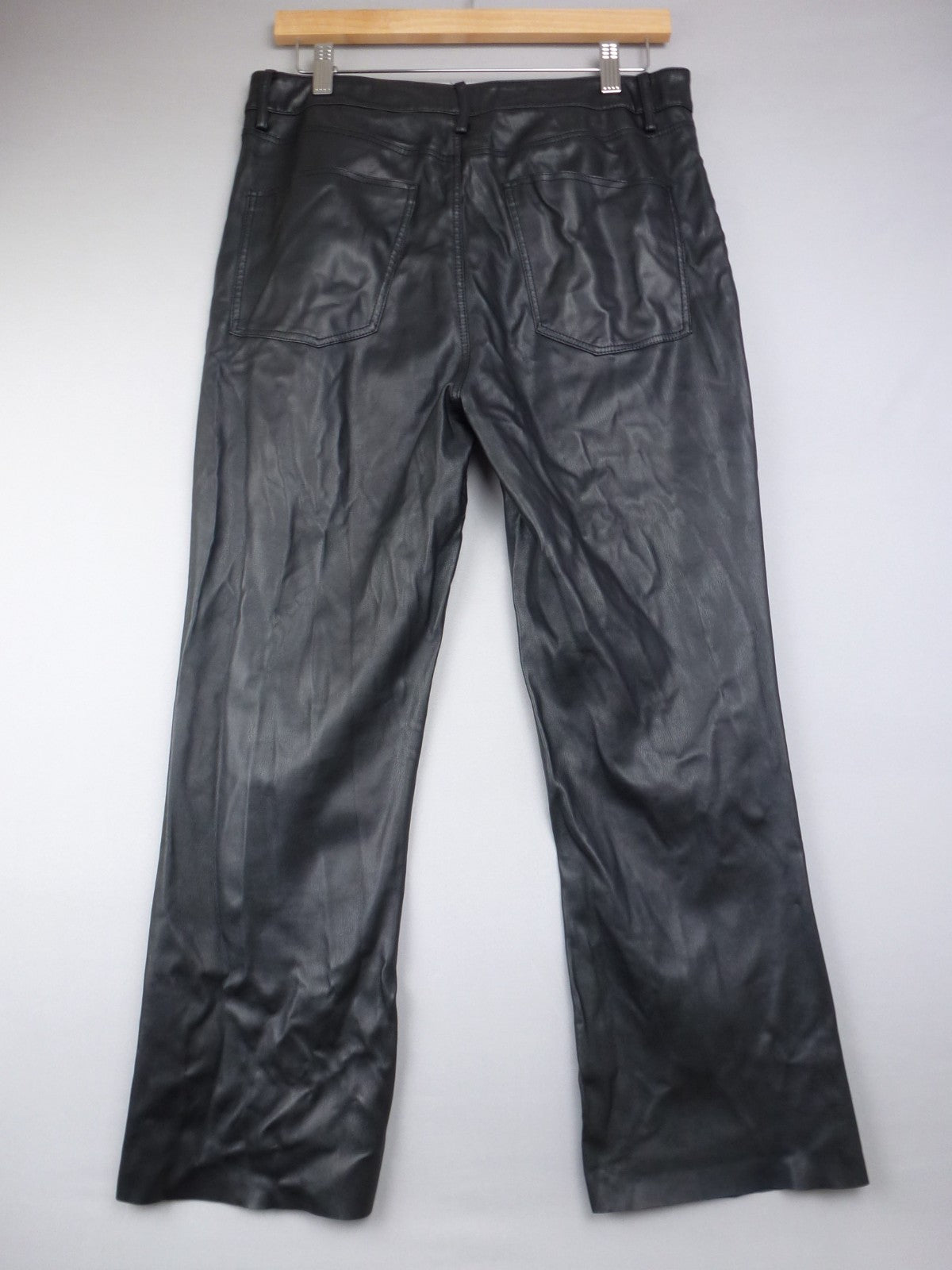 Zara Trouser Women EU 42 UK 14  Black Faux Leather Straight Biker Wet Look Pants