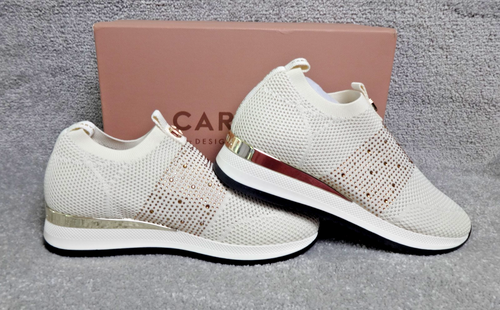 Carvela Trainers Women UK 7 EU 40 Bone Knit Slip On Rhinestone BNWB Luxe Holiday
