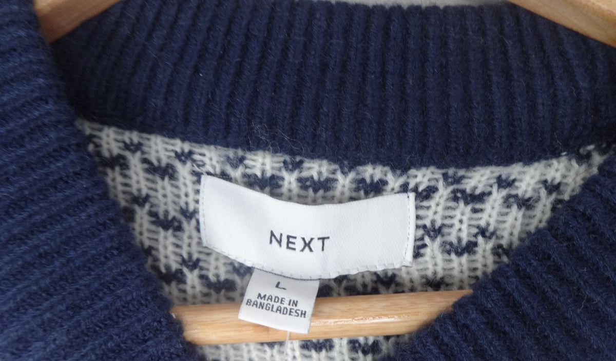 Next Christmas Jumper Men Large BNWT Fair Isle Reindeer Winter Navy Free P&P