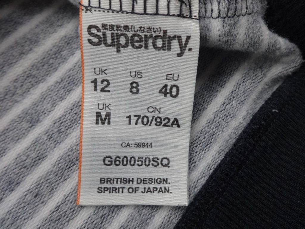 Superdry Jumper Womens UK 12 Navy White Stripe Graphic Streetwear Casual Y2K