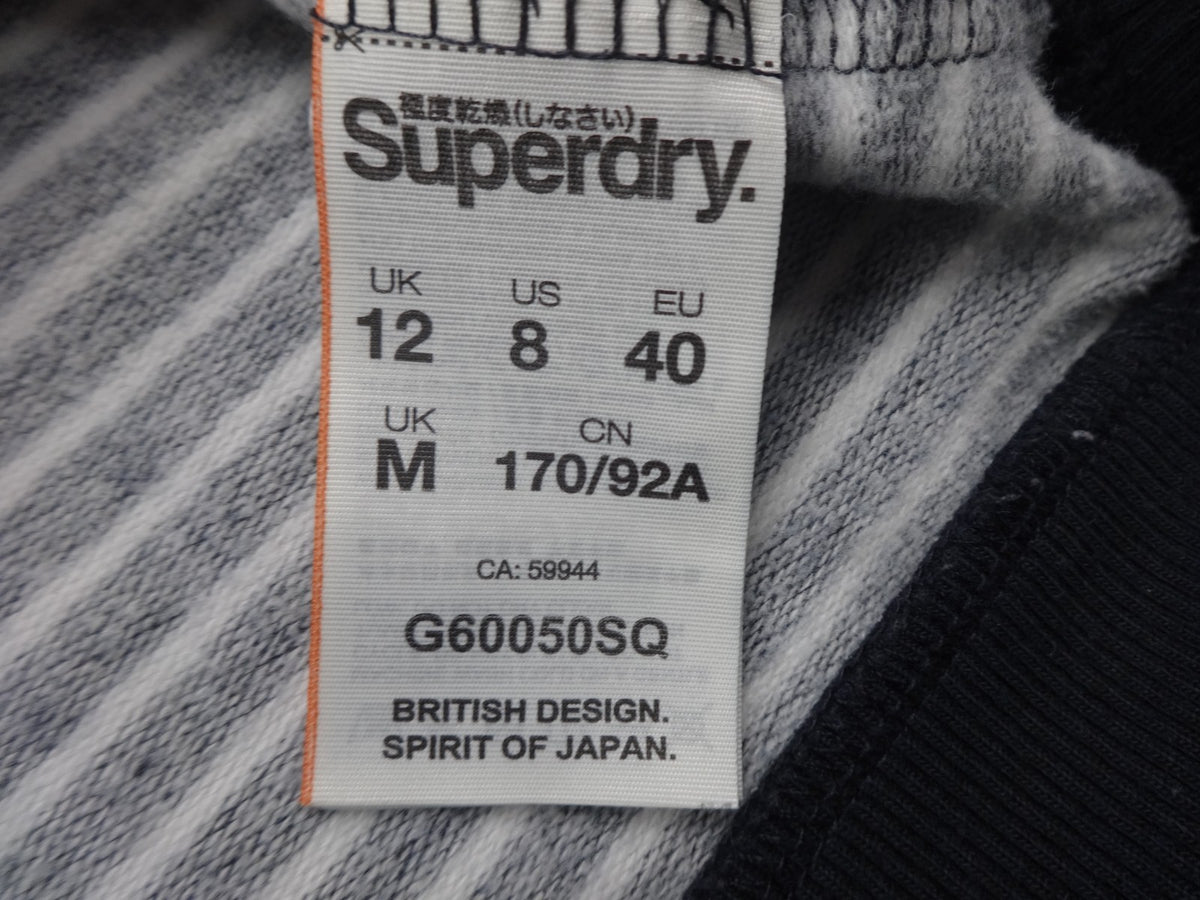 Superdry Jumper Womens UK 12 Navy White Stripe Graphic Streetwear Casual Y2K