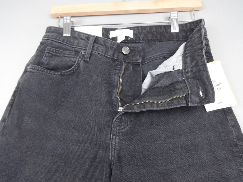 H&M Jeans Womens UK 10 Black Wide Leg High Waist Cropped Denim Retro BNWT Y2K
