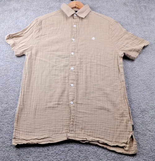 Blakely London Shirt Mens Medium Beige Textured Cotton Short Sleeve Casual Wear