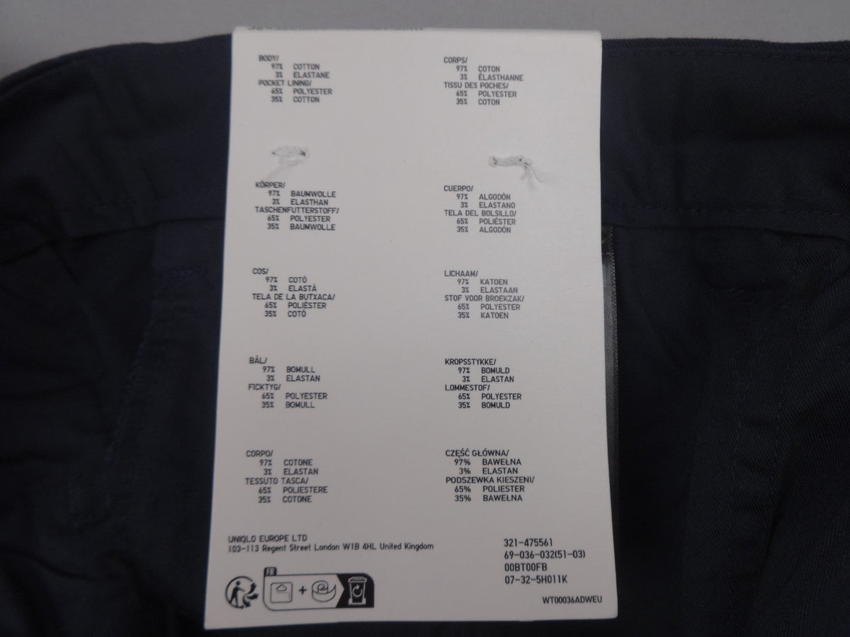 Uniqlo Chinos Men W36 L32 Slim Fit Navy Stretch Smart Casual Trousers BNWT Races