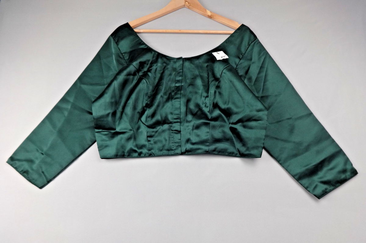 Womens Crop Top Blouse Green Satin UK 16 Long Sleeve Party Evening Festival Chic