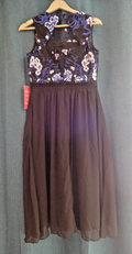 Truth & Fable Dress Womens Medium Black Blue Floral Lace Midi Wedding Party New