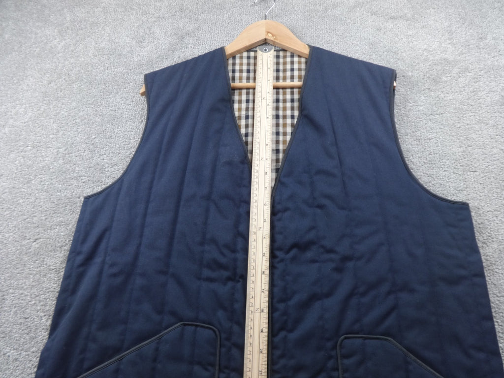 Aquascutum Gilet Mens XL Navy Quilted Zip Waistcoat Made In England Vintage