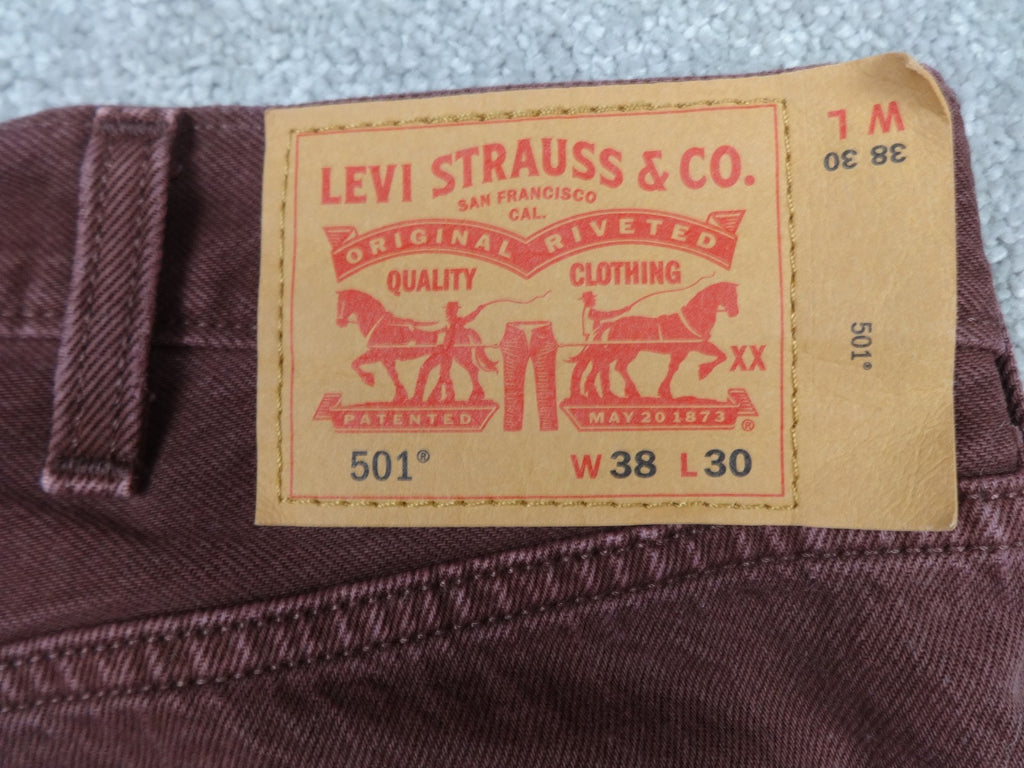 Levi’s 501 Jeans Mens W38 L30 Brown Straight Leg Button Fly Cotton Denim Vintage