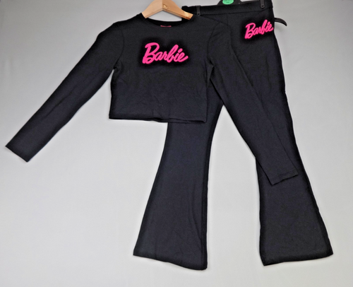 Barbie Tracksuit Girls 10-11 Years BNWT Black Crop Top Flare Pants Logo Y2K Soft