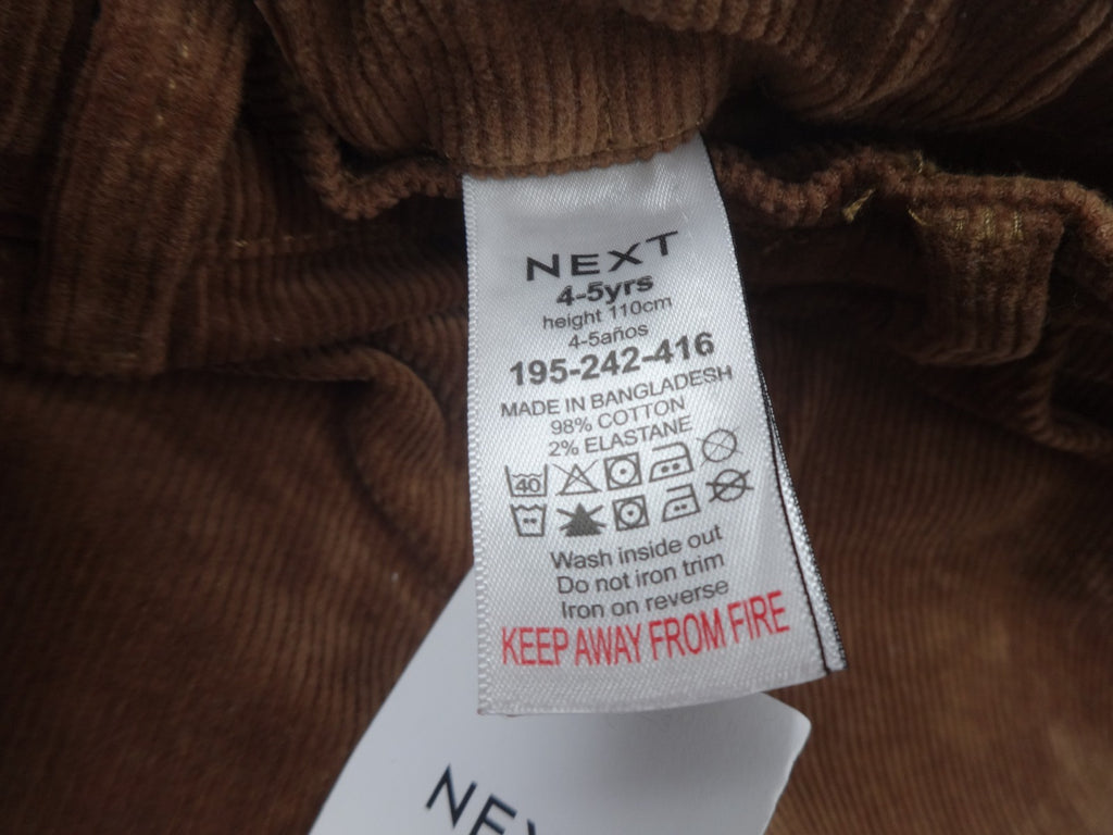 Next Trousers Unisex 4-5 Years Brown Corduroy Straight Leg BNWT Smart Kids Retro