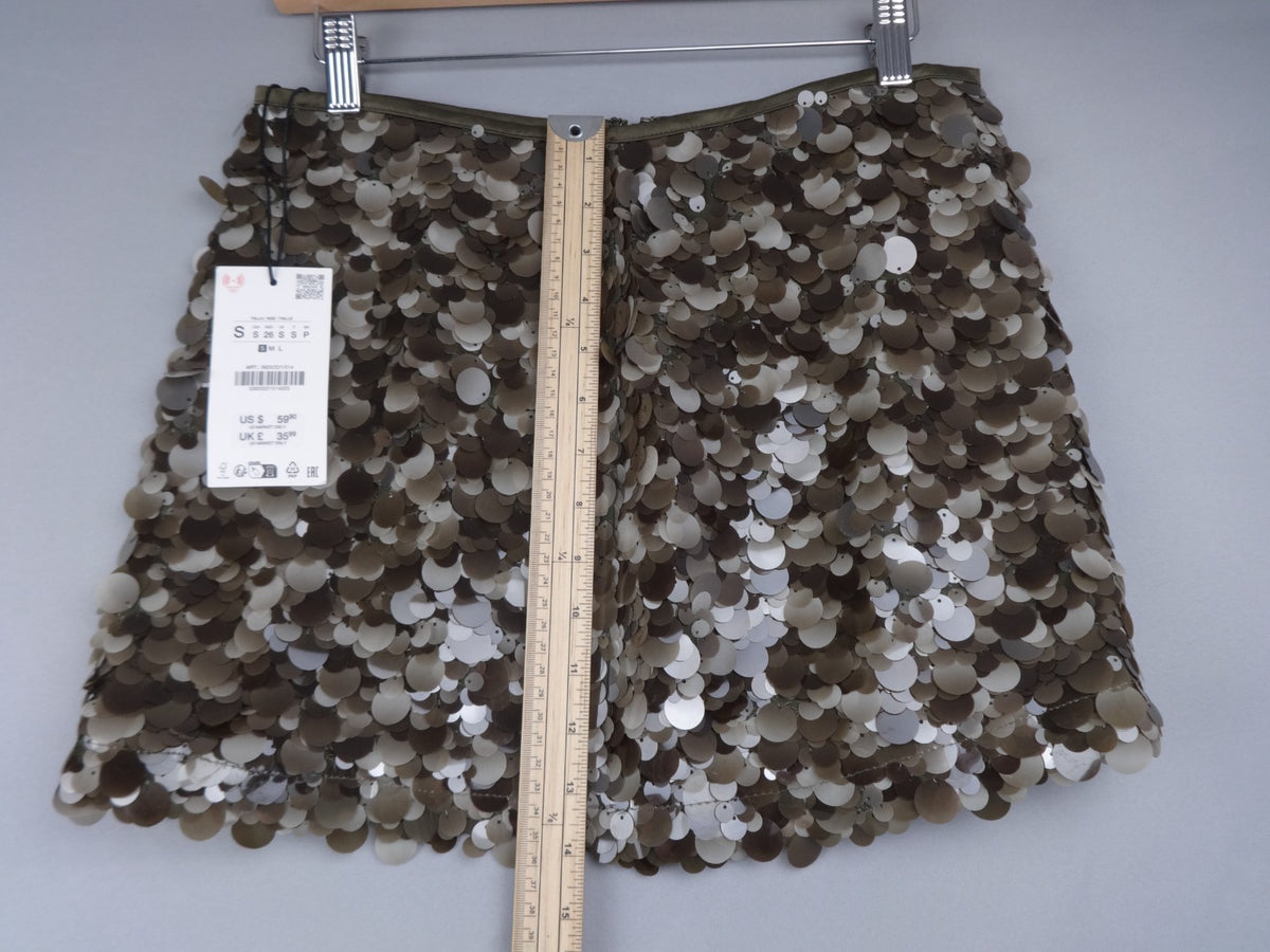 Zara Skirt Women Small Champagne Sequin Mini Party Evening Festival BNWT Y2K
