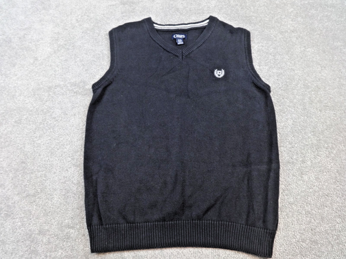 Chaps Sweater Vest Boys Large Black Cotton V-Neck Knit Smart Casual Pullover Vin