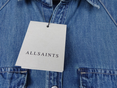 AllSaints Fenton Denim Western Shirt Medium Blue Snap Button Organic Cotton BNWT