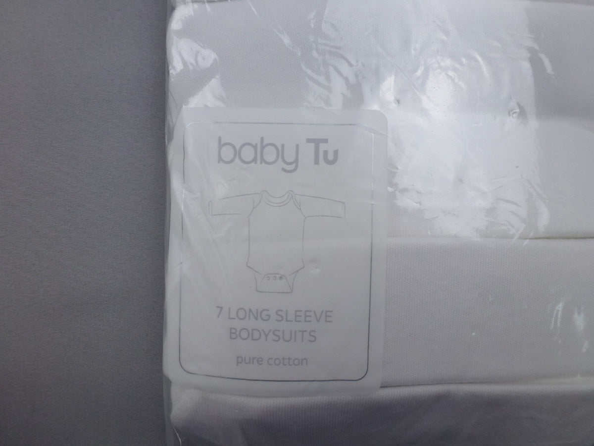 Baby Tu Bodysuits Unisex Newborn White 7 Pack Long Sleeve Cotton Baby Grow Set