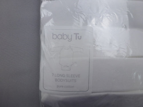Baby Tu Bodysuits Unisex Newborn White 7 Pack Long Sleeve Cotton Baby Grow Set