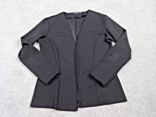 Boohoo Blazer Women's UK 12 Black Open Front Smart Office Stretch Jacket