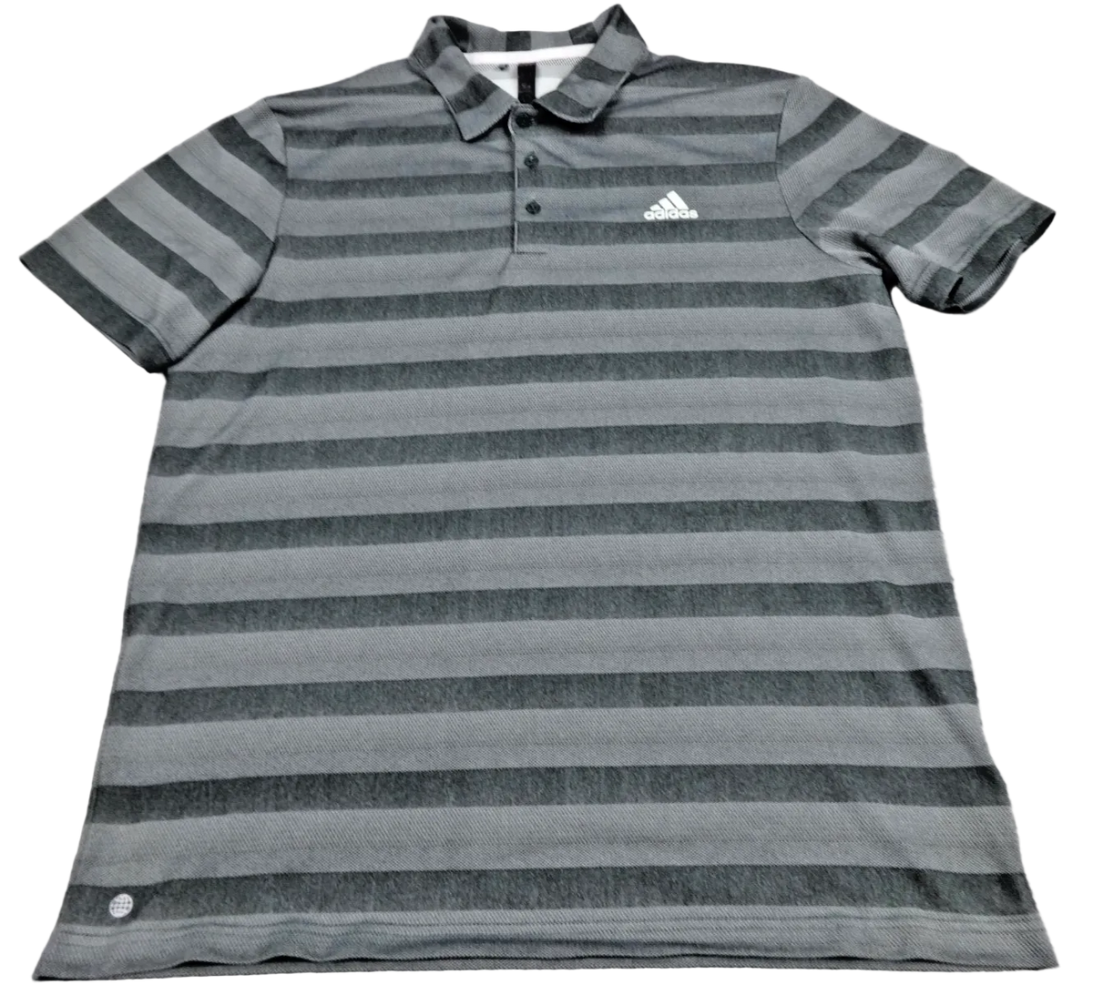 Adidas Polo Shirt Mens L Grey Stripe Golf Climalite Recycled Polyester Active