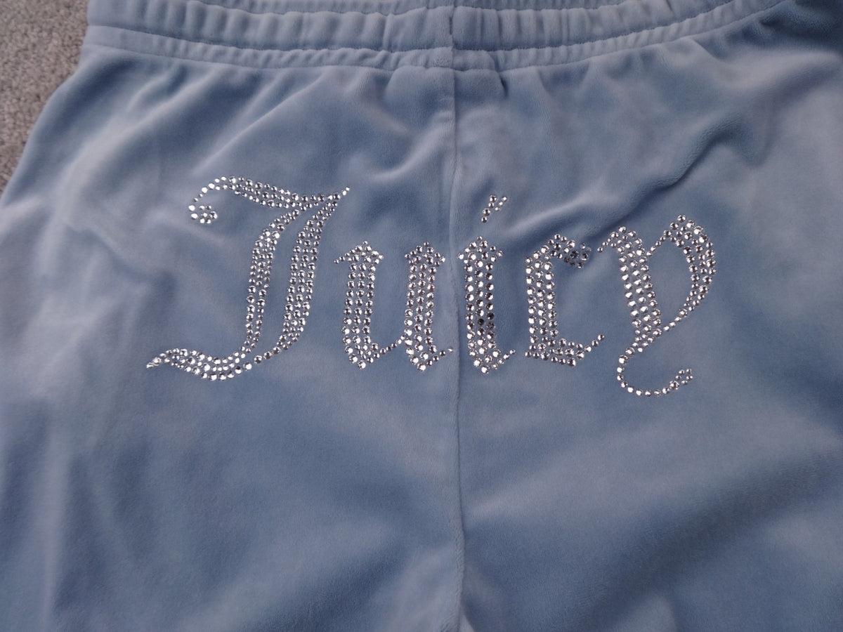 Juicy Couture Joggers Women Small Blue Velour Rhinestone Logo Y2K Lounge Glamour