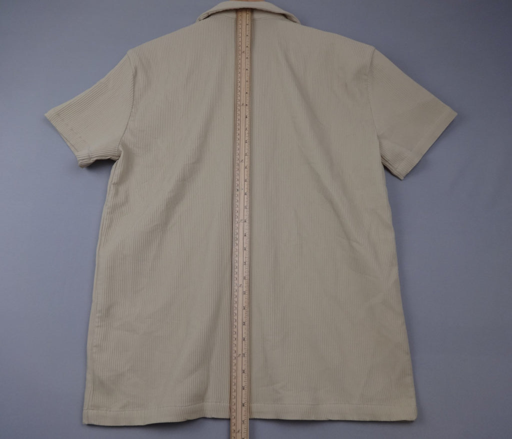 BoohooMAN Shirt Men XS Taupe Short Sleeve Revere Pleated Rib BNWT Casual Holiday