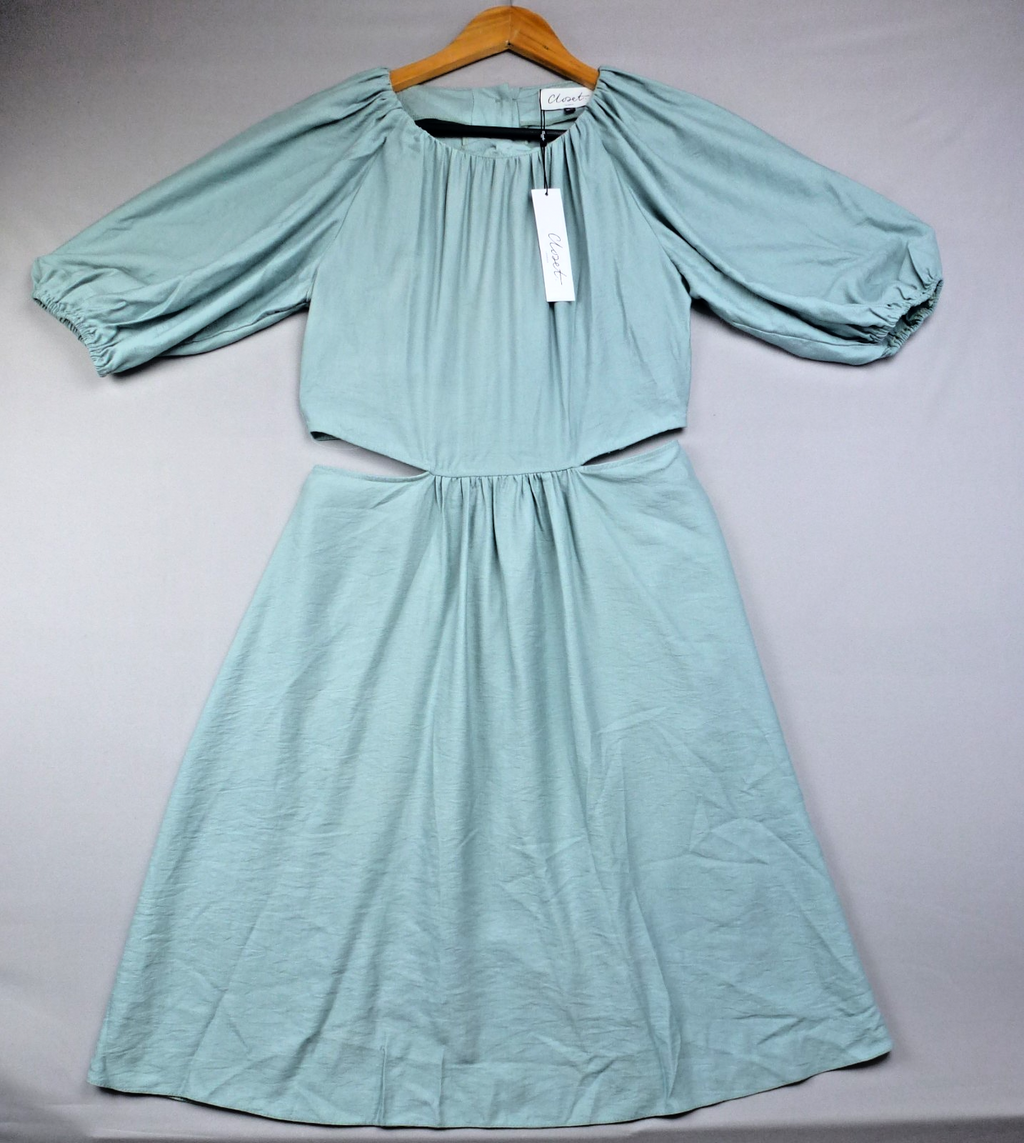 Closet London Dress Women UK 12 Mint Green Midi Wedding Cut Out Puff Sleeve BNWT