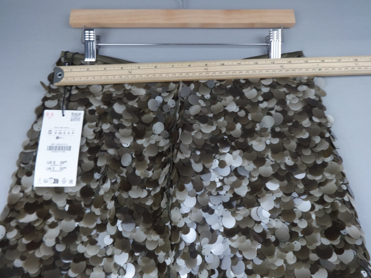 Zara Skirt Women Small Champagne Sequin Mini Party Evening Festival BNWT Y2K