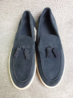 Zara Loafers Mens UK 9 Navy Suede Tassel Slip On Casual Smart Shoes Holiday BNWT