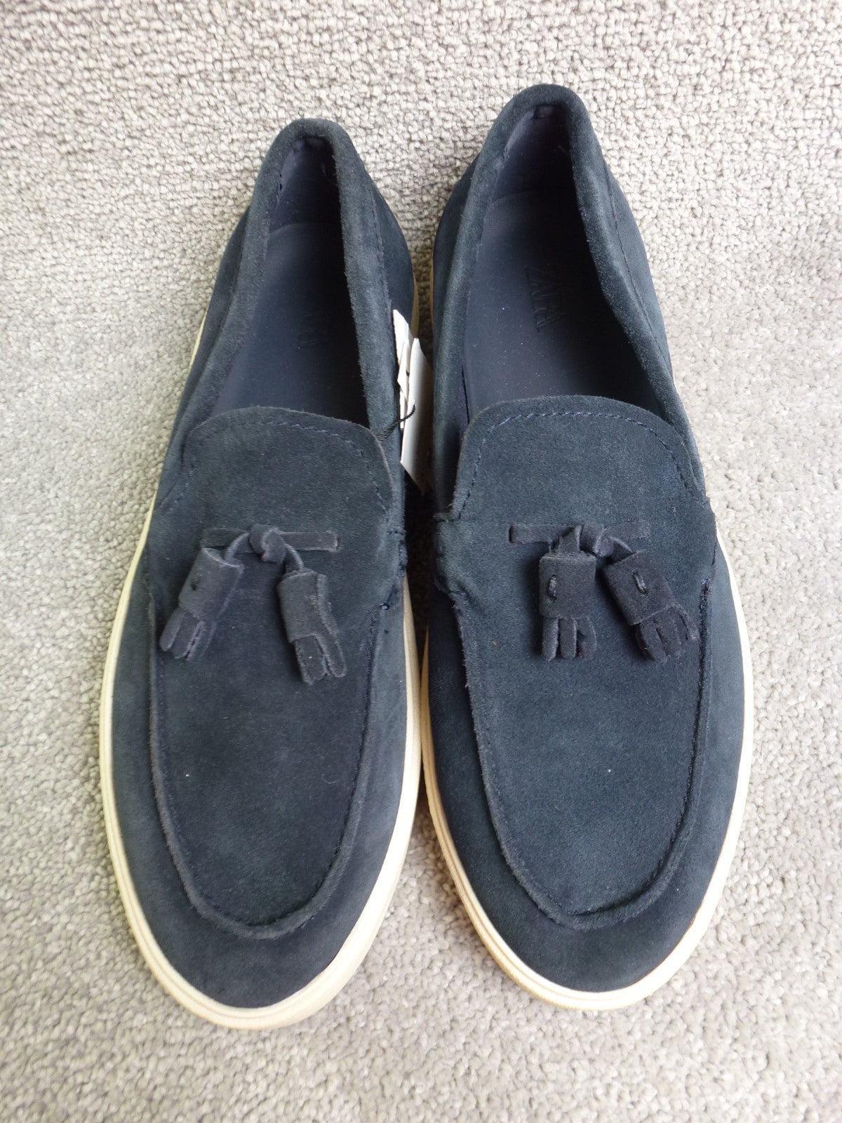 Zara Loafers Mens UK 9 Navy Suede Tassel Slip On Casual Smart Shoes Holiday BNWT