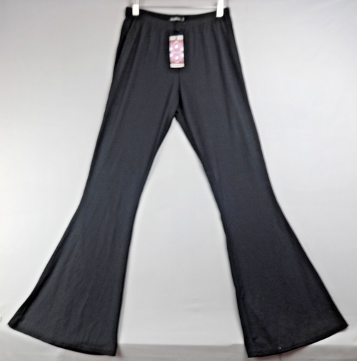 Boohoo Trousers Womens UK 14 Black Flared High Waist Y2K Retro Festival 70s BNWT