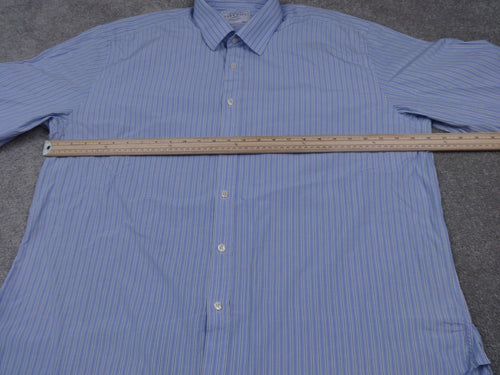 Charles Tyrwhitt Shirt 18/37 XL Blue White Green Stripe 100% Cotton Jermyn St