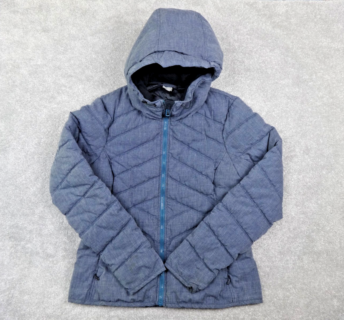 Bench Mens XL Blue Hooded Puffer Jacket Quilted Winter Coat Full Zip Warm Casual