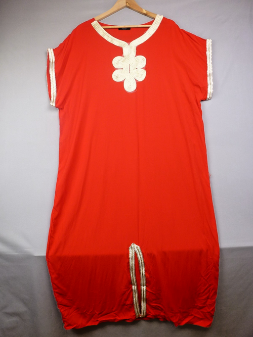 Blackberry Kaftan Dress Womens One Size Red Gold Trim Moroccan Beach Cover Up