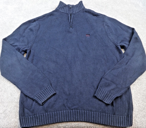 Chaps Quarter Zip Jumper Mens XL Navy Cotton Knit Ribbed Smart Casual Pullover