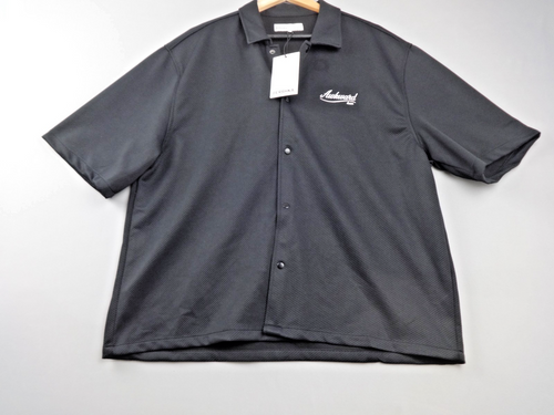 Bershka Overshirt Mens XL Black Short Sleeve Snap Button Streetwear Casual Top