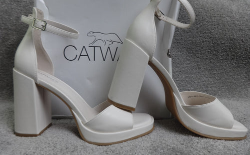 Catwalk Sandals Womens UK 7 White Block Heel Ankle Strap Platform Bridal Party