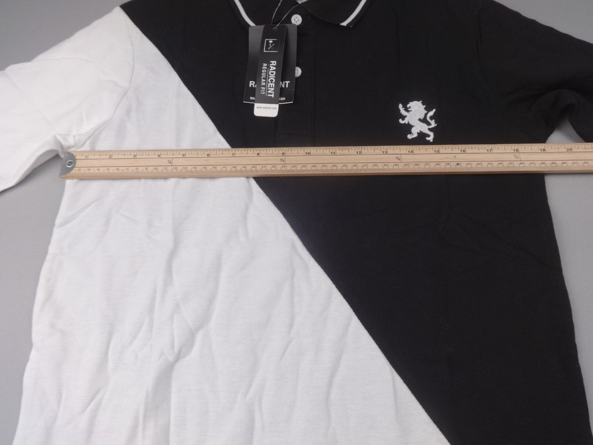Radicent Polo Shirt Men Medium Black White Colourblock Cotton Short Sleeve BNWT