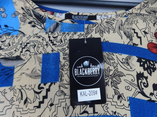 Blackberry Dress Womens Free Size Blue Floral Geometric Maxi Kaftan Boho Tunic