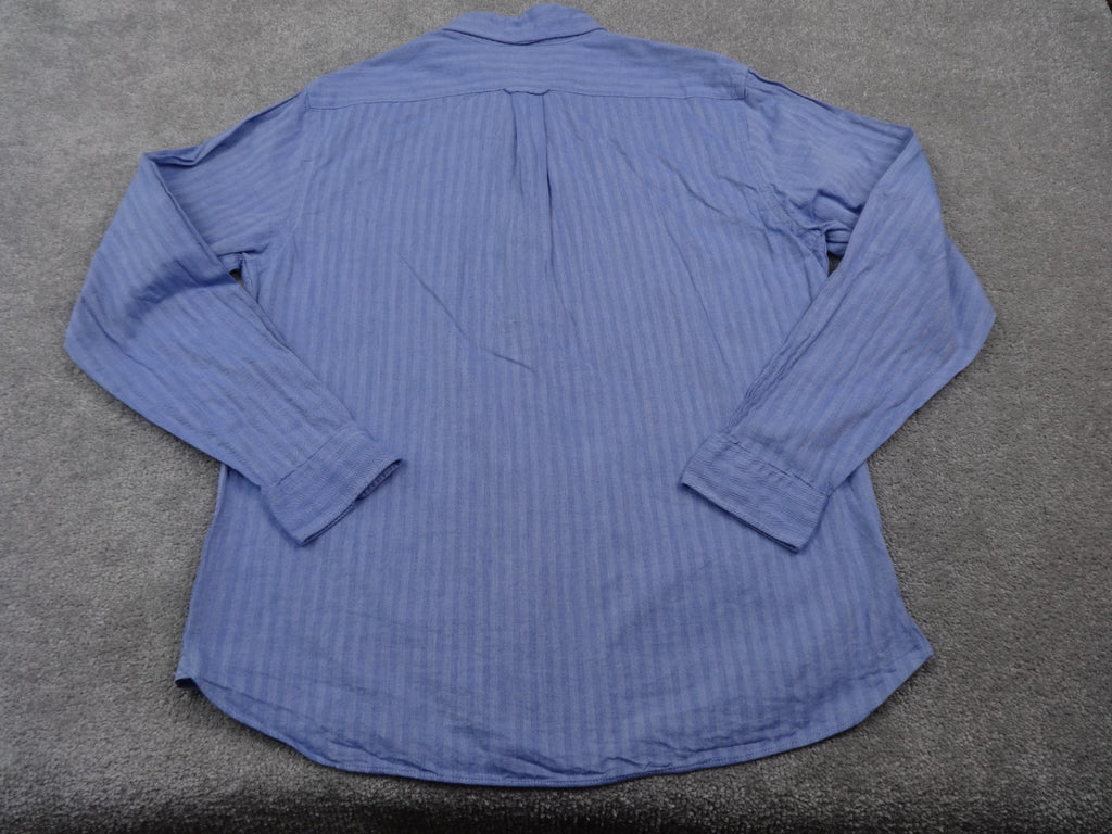 Hammond & Co Patrick Grant Mens Large Blue Striped Button Up Shirt Herringbone