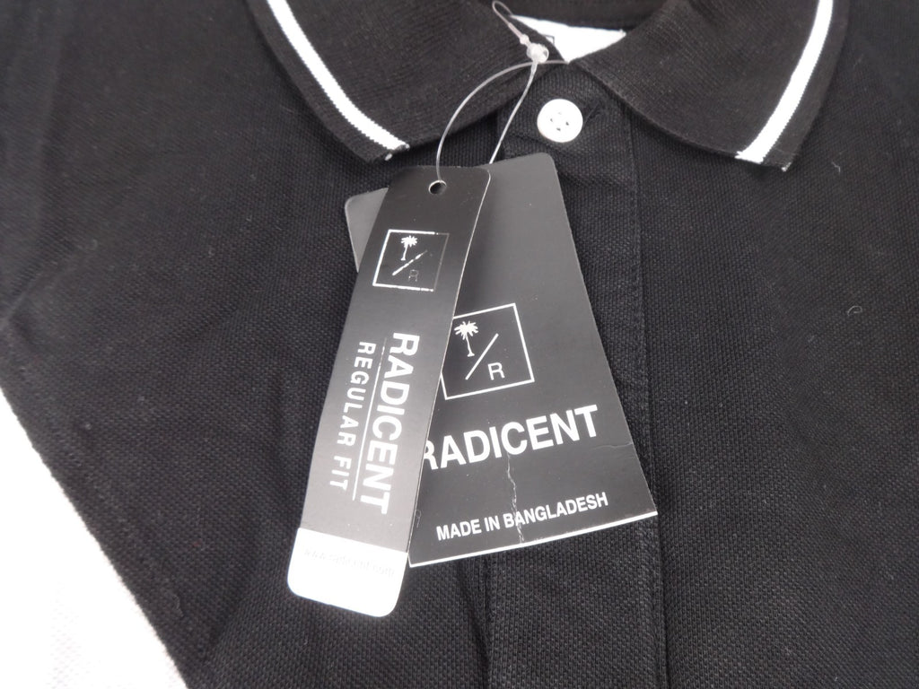 Radicent Polo Shirt Men Medium Black White Colourblock Cotton Short Sleeve BNWT