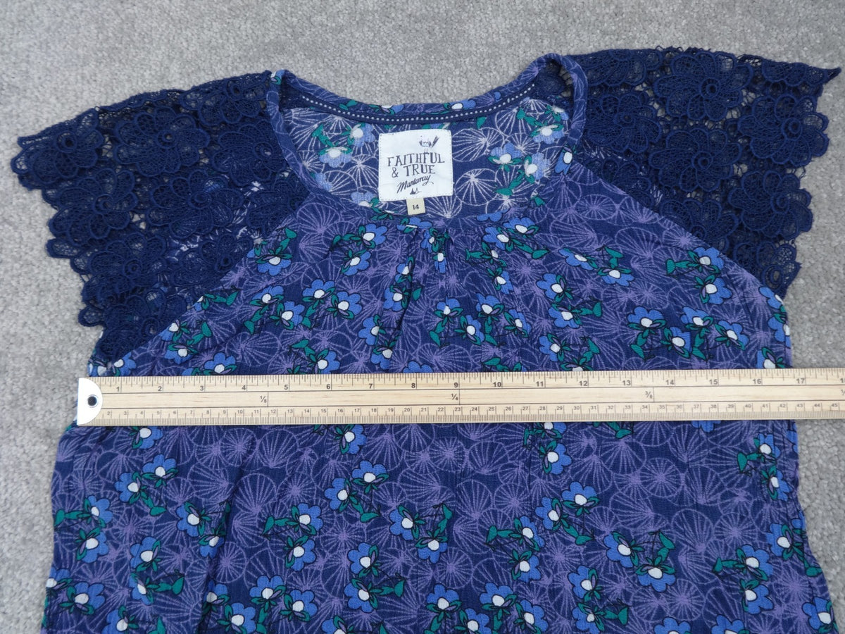 Faithful & True Maternity Top Size 14 Dark Blue Floral Lace Cap Sleeve Viscose
