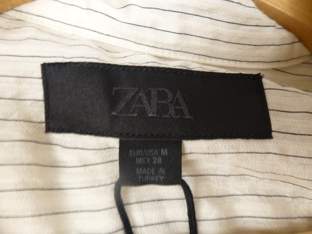 Zara Shirt Women's M Oversized Striped Long Sleeve Relaxed Fit BNWT Cream Smart