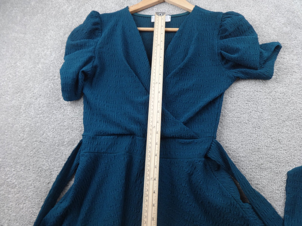 Quiz Top Womens UK 10 Wrap Tie Waist Puff Sleeve Textured Occasion Teal Party