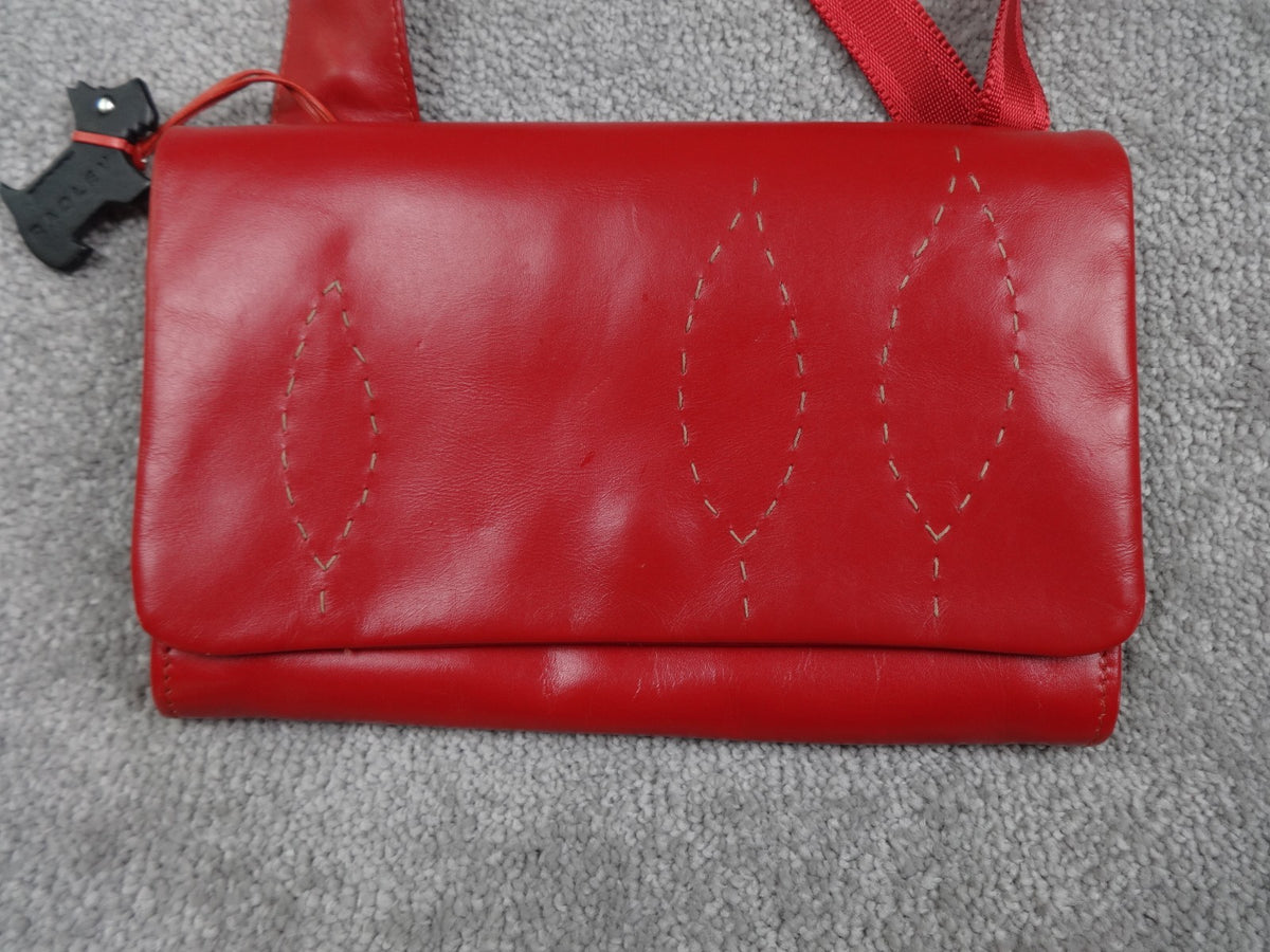 Radley Crossbody Bag Women Retro Vintage Strap Red Leather Dog Charm Zip Y2K UK