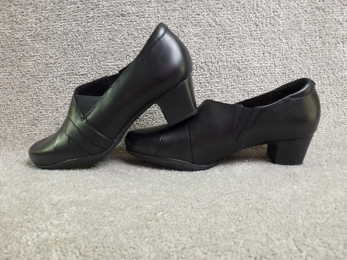Clarks Shoes Womens UK 7 D Black Leather Comfort Block Heel Slip On Smart BNIB