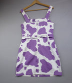 Jaded Dress Women UK 10 Purple Cow Print Belted Buckle Strappy Mini Cotton BNWT