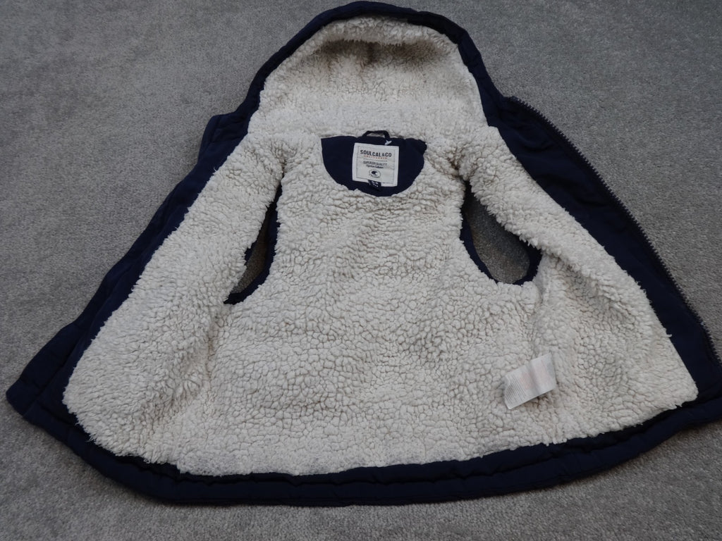 SoulCal & Co Gilet Boy 5-6Y Navy Blue Hooded Fleece Sherpa Padded Bodywarmer