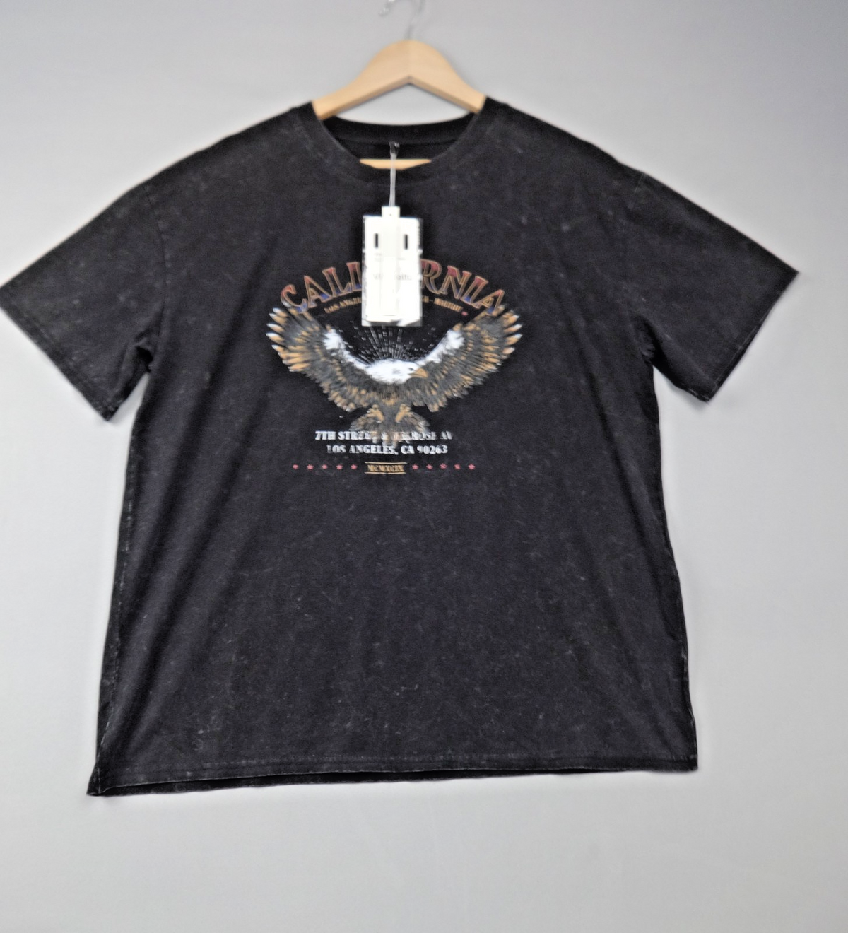 Vinceotto T Shirt Women One Size Black California Eagle Acid Wash Graphic Tee