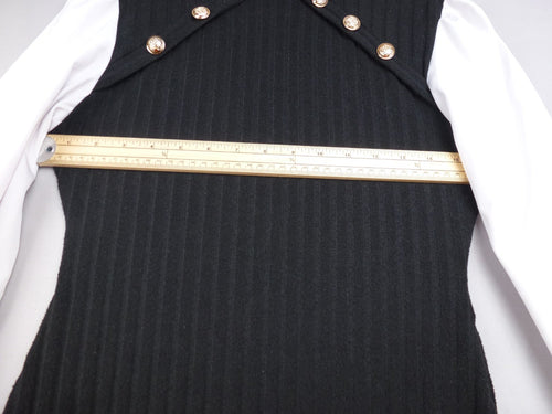 Dress Womens Medium Black Ribbed Midi Gold Button Balloon Sleeve Smart Office