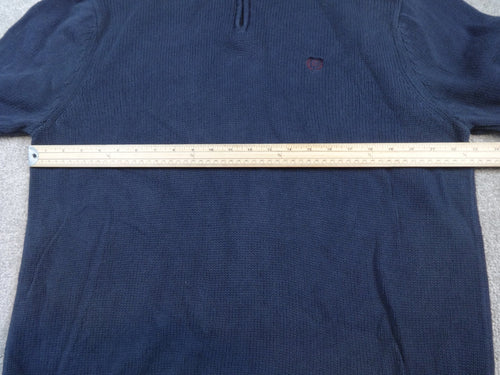 Chaps Quarter Zip Jumper Mens XL Navy Cotton Knit Ribbed Smart Casual Pullover