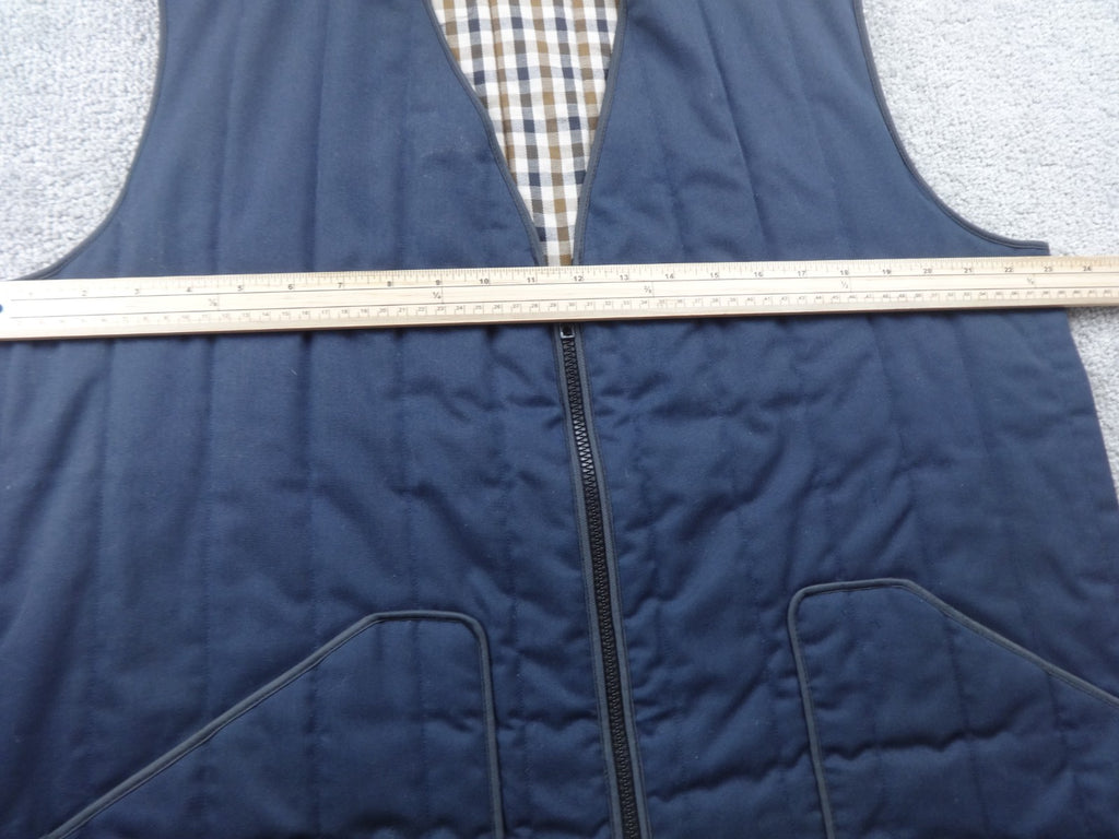 Aquascutum Gilet Mens XL Navy Quilted Zip Waistcoat Made In England Vintage